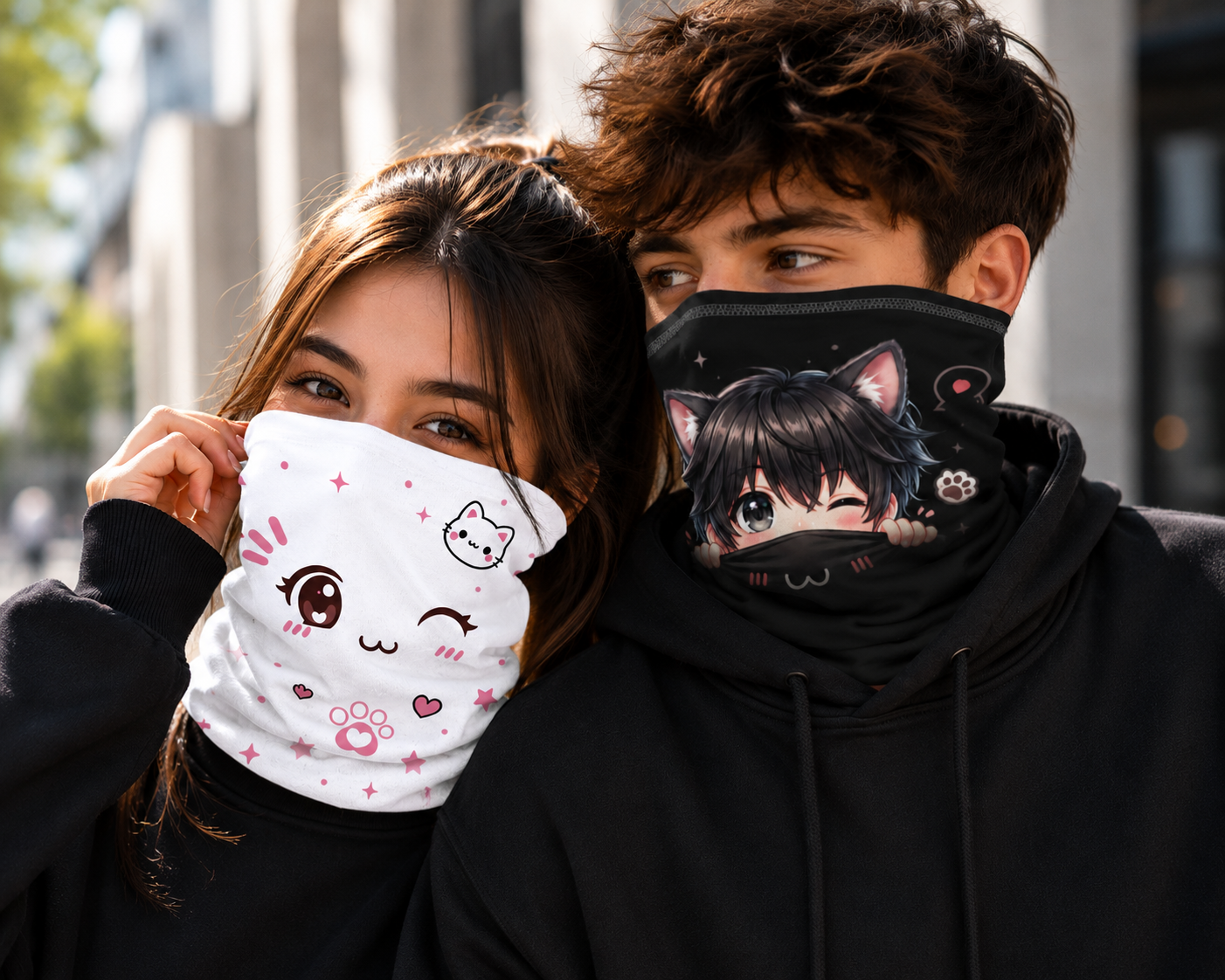 Kawaii Anime Cat Face Bandana | Couple Bandana