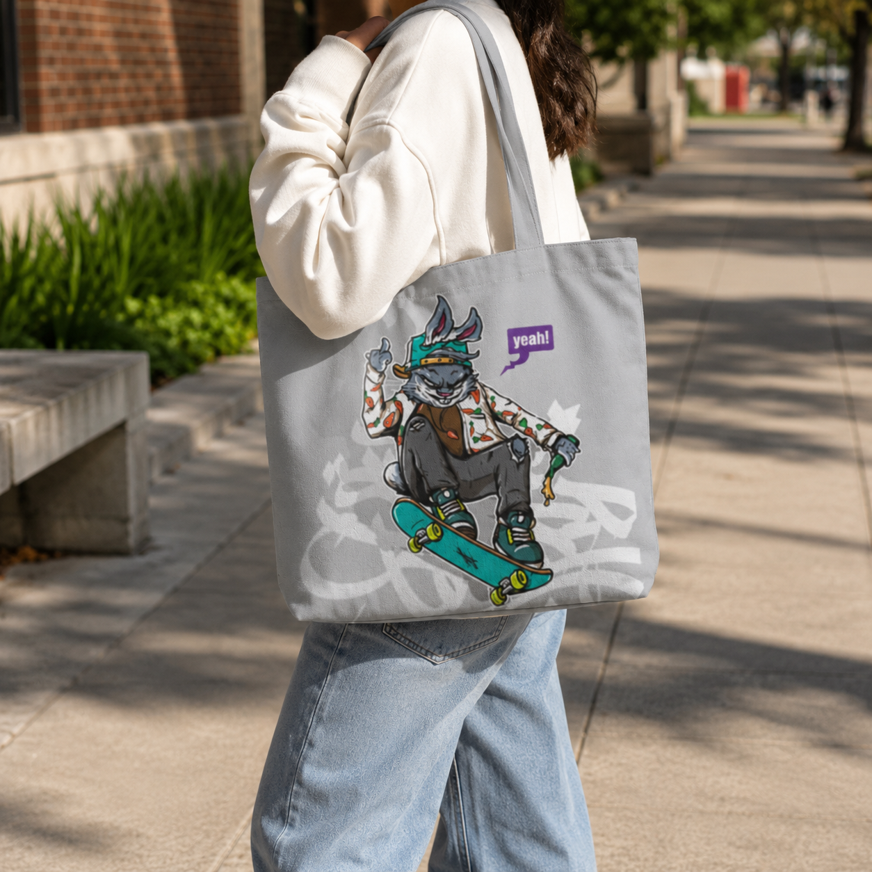 Bunny Skater | Unisex Large Tote Bags