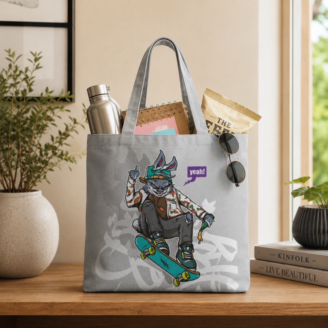 Bunny Skater | Unisex Large Tote Bags