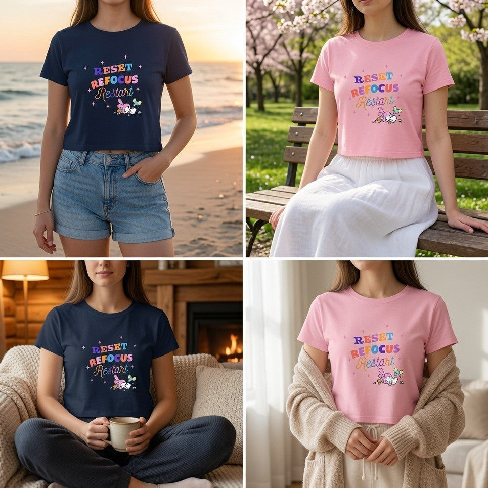 Reset • Refocus • Restart – Cute Motivational | Female Crop Top