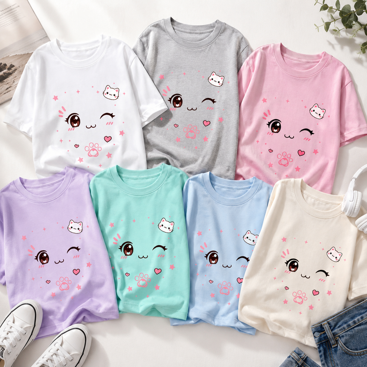 Kawaii Cat Aesthetic T-Shirts | Unisex Oversized T-Shirt