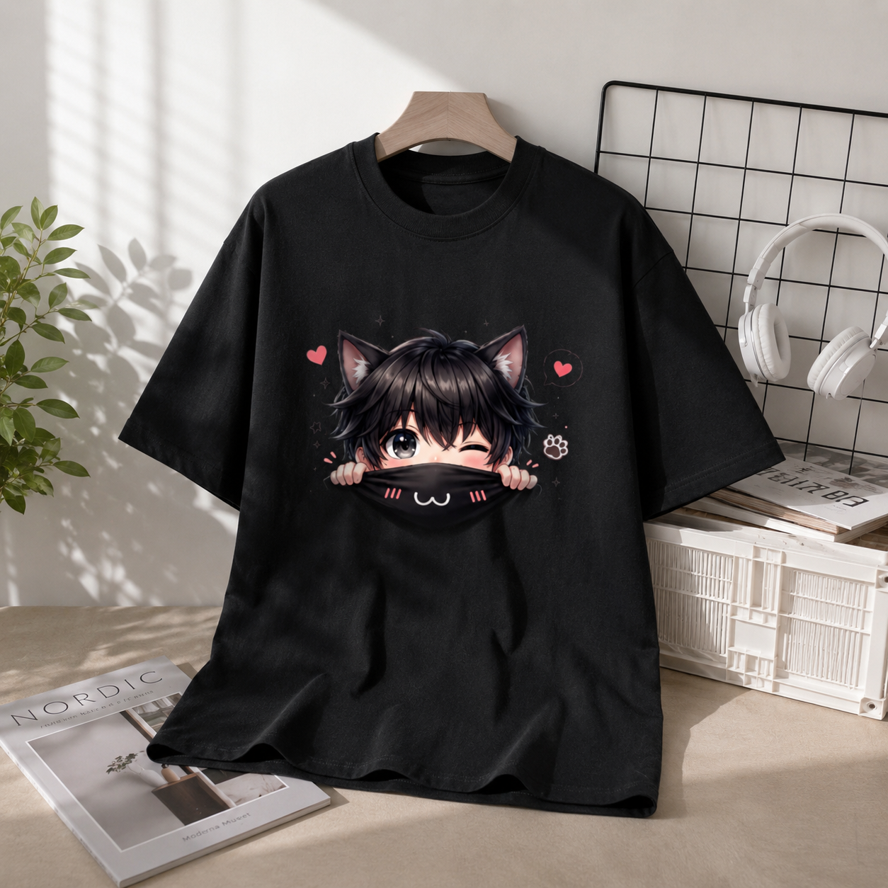 Kawaii Shadow Cat | Unisex Oversized T-Shirt