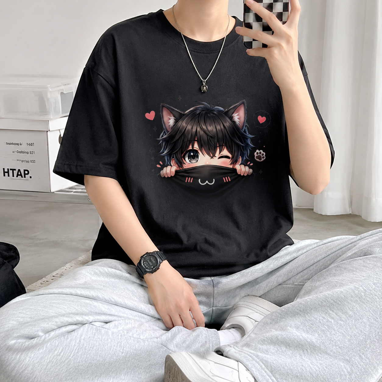 Kawaii Shadow Cat | Unisex Oversized T-Shirt