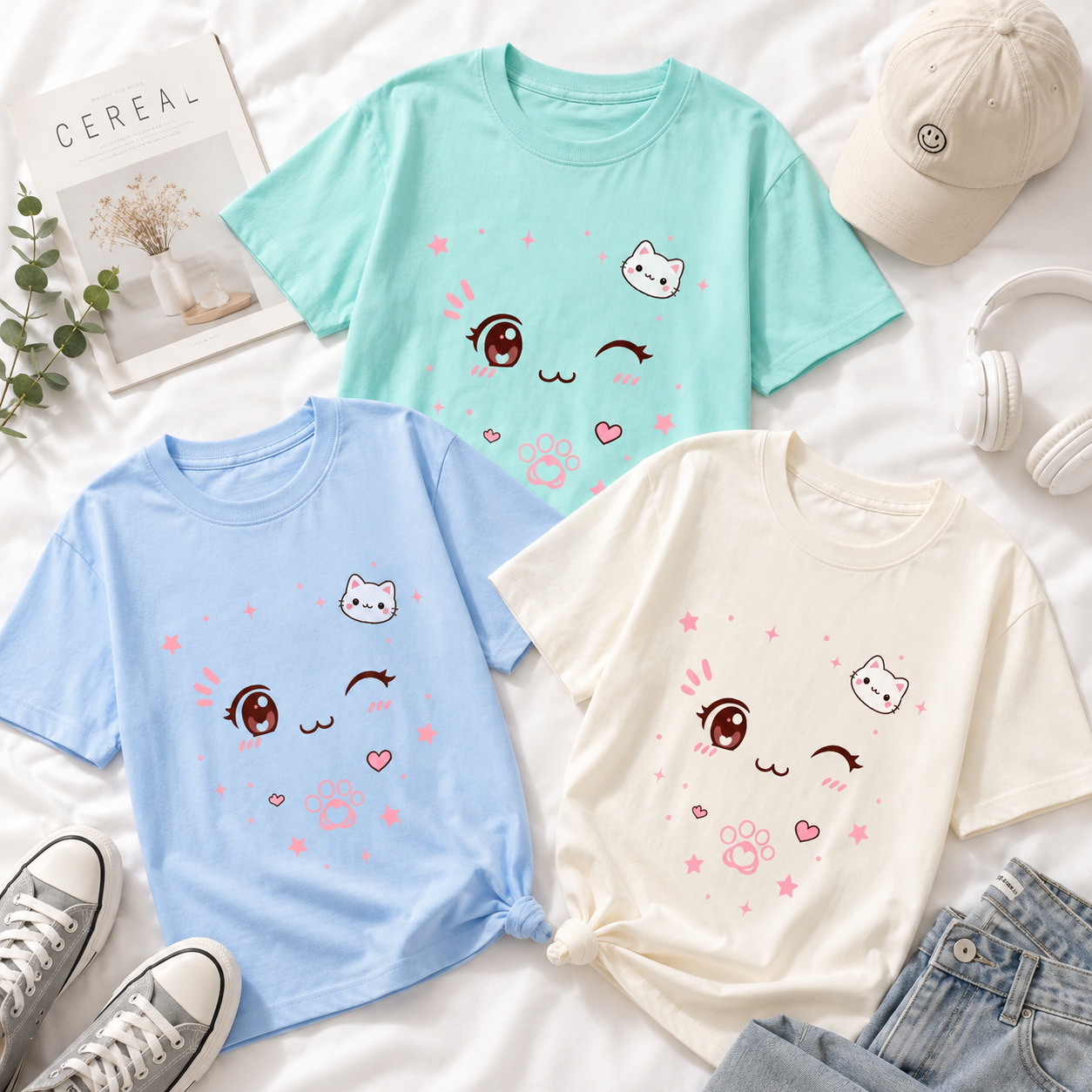 Kawaii Cat Aesthetic T-Shirts | Unisex Oversized T-Shirt