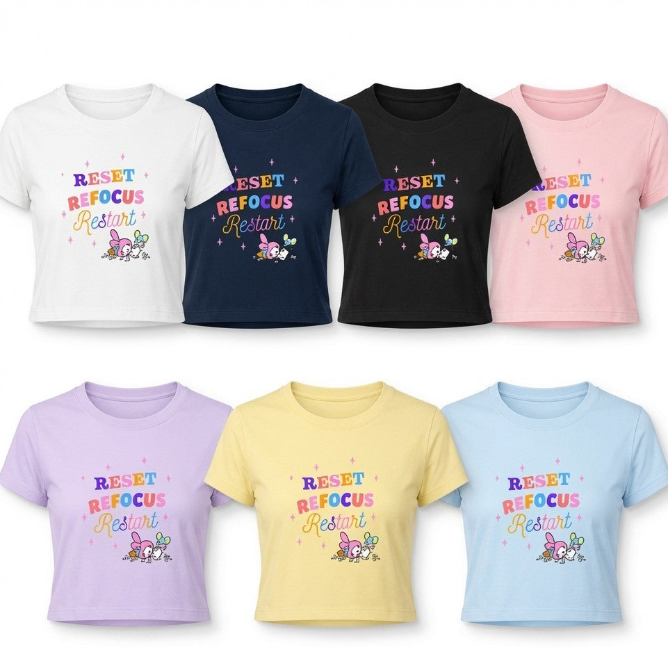 Reset • Refocus • Restart – Cute Motivational | Female Crop Top